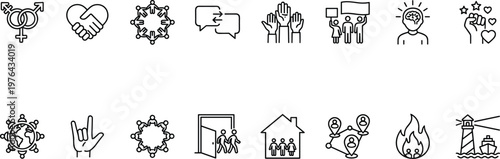 A collection of various line icons representing social connections and community