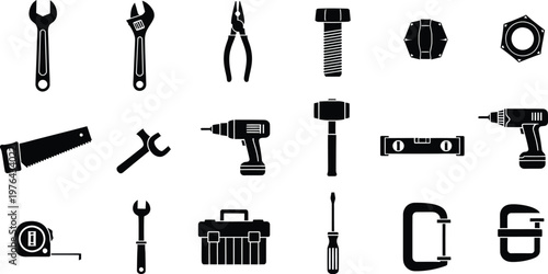 Flat design tool icons set for construction and repair vector illustration  