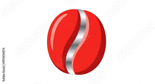 A red cricket ball with a silver seam on a white background