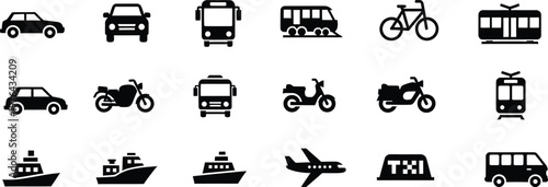 Flat design transportation icons set isolated on white background  