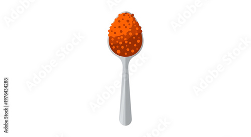 A vector graphic illustration of a spoon filled with caviar on a white background