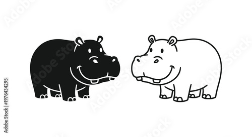 Happy Hippos Cartoon Illustration Vector