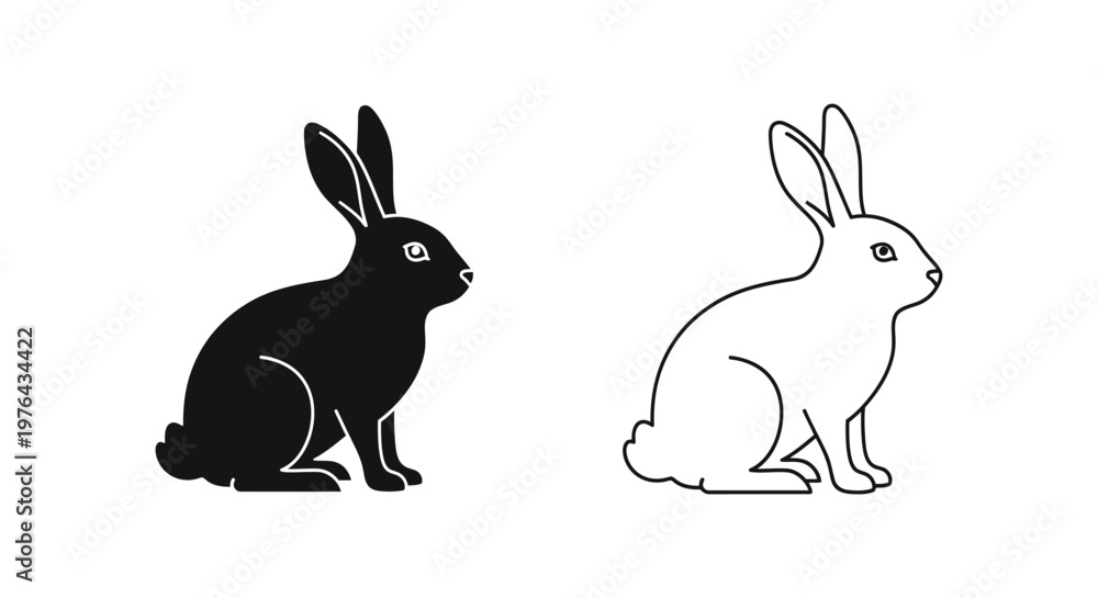 Obraz premium BlackWhiteRabbitSilhouetteSittingPosesDesign Vector