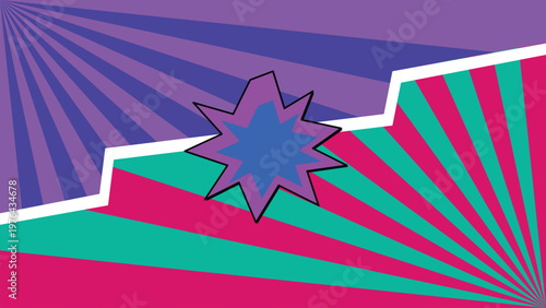 Abstract Background with Starburst and Radial Lines in Purple, Teal, and Pink with Sharp Geometric Division