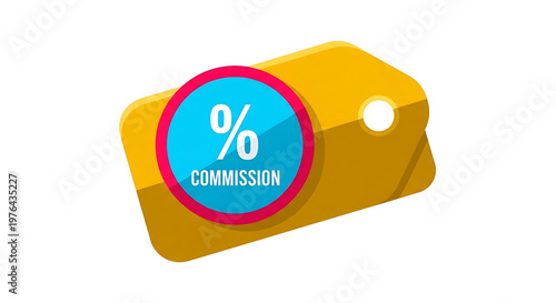 A colorful vector graphic of a price tag with a commission percentage symbol