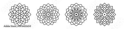 black ornamental flower mandala vector set on transparent background