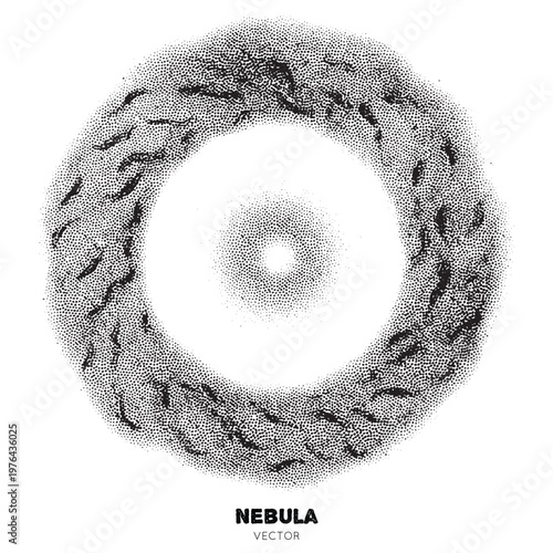 Circle Nebula. Isolated element, ink handdrawn. Pointillism, dotted