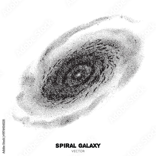 Spiral Galaxy. Isolated element, ink handdrawn. Pointillism, dotted