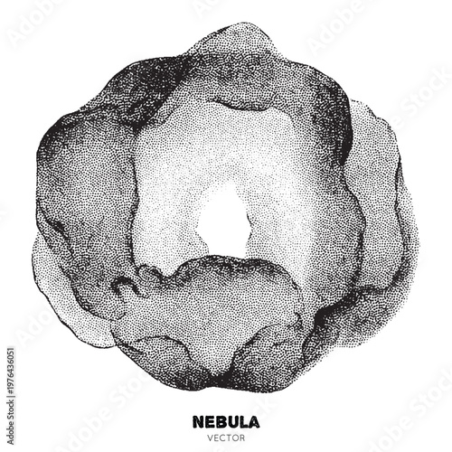 Flower Nebula. Vector element handdrawn with ink. Pointillism, dotted