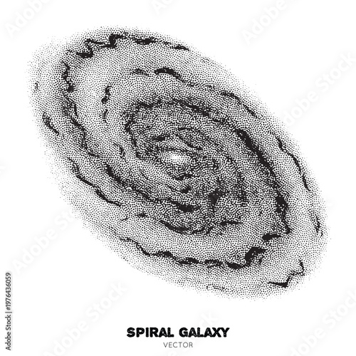 Spiral Galaxy. Isolated element, ink handdrawn. Pointillism, dotted