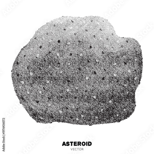 Isolated Meteoroid. Vector element, ink handdrawn. Pointillism, dotted