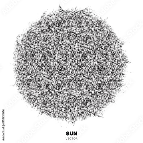 Isolated sun. Vector element handdrawn with ink. Pointillism, dotted
