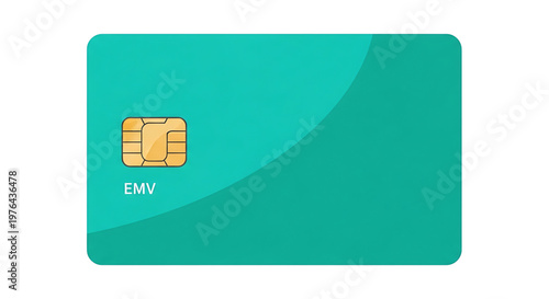 A teal-colored credit card with a gold EMV chip on a white background
