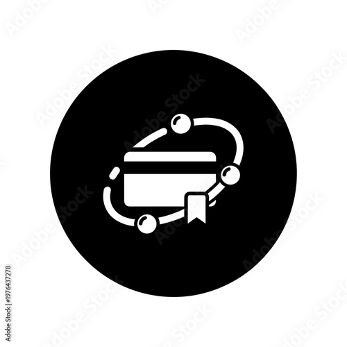 Recurring payments icon with circular arrows and card in black and white