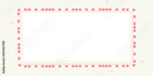 A blank white rectangle surrounded by a border of small pink hearts on a pale green background