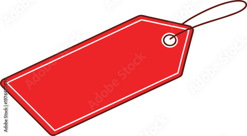 Red price tag label with string and hole detail hanging tag