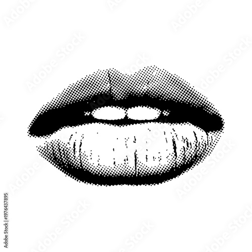 Bold Lips in Silhouette: A captivating monochrome image of a full, expressive mouth, rendered in a striking dot pattern, evokes the themes of beauty, sensuality, and confident expression.