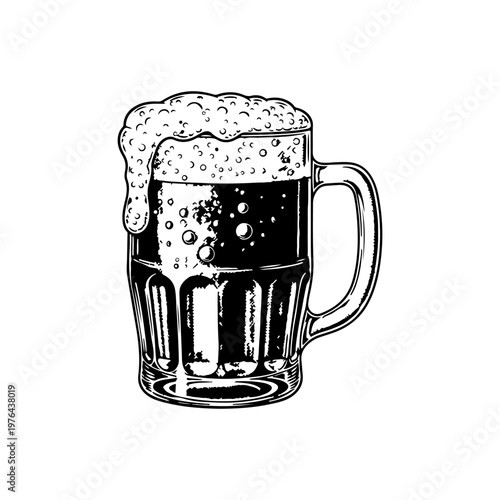 Frothy Beer in a Classic Stein: A refreshing beer overflowing with foamy head, served in a traditional glass stein, a perfect emblem of camaraderie and indulgence.