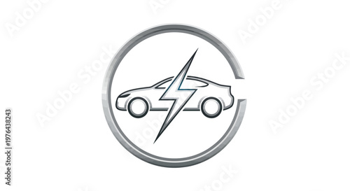 Sleek automotive icon featuring an electric car and lightning bolt, symbolizing sustainable energy, eco-friendly transportation, and advanced charging technology for modern vehicles