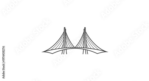 A detailed line drawing of a suspension bridge against a white background, perfect for architectural concepts