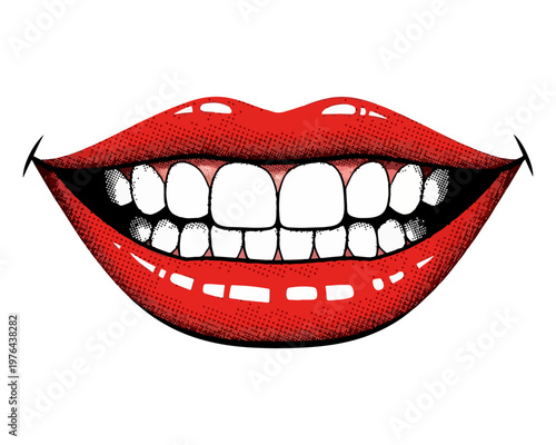 Luscious Lips: Close-up illustration of a beautiful smile, showcasing perfect teeth and vibrant red lipstick.