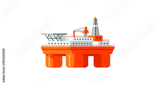 An illustration of an offshore oil rig in a flat, modern design style