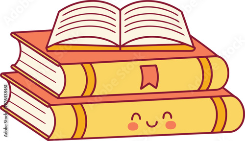 Stack of books with open textbook on and cute car not visible open book yellow books