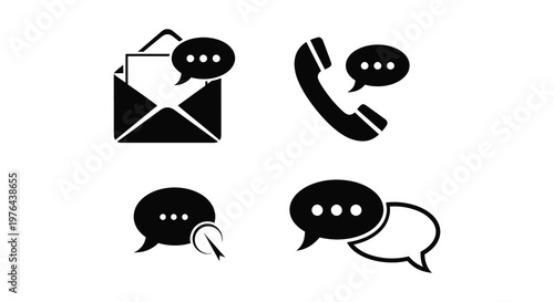 Communication icons depicting messages calls and chats a silhouette