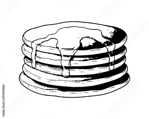 Stack of Pancakes with Syrup: A mouthwatering illustration of a stack of fluffy pancakes drizzled with sweet syrup, a delightful treat perfect for breakfast or brunch.