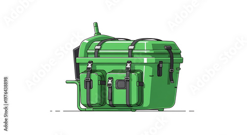 A vibrant green vector graphic illustration of a large rugged cooler with multiple compartments and black accents