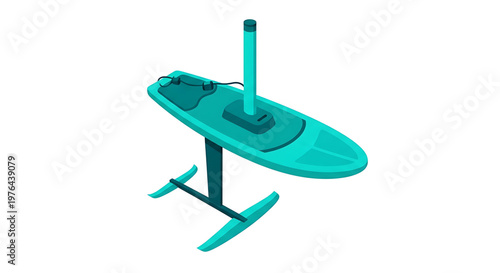 A vector graphic illustration of a modern teal hydrofoil board with a sleek design