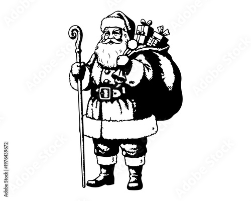 Jolly Santa Claus's arrival: a festive illustration of santa claus, ready to deliver happiness, loaded with gift and happiness, evoking the charm and anticipation of the most joyous time of year.