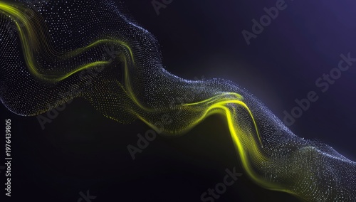 Abstract Digital AI Wave with Text on Dark Background, Technology