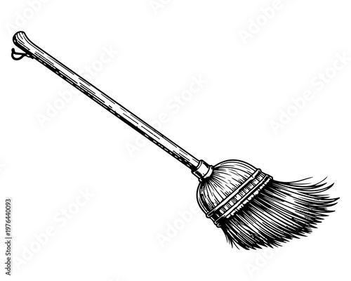 Foto A Vintage Broom's Charm: A detailed vintage illustration of a classic broom, evokes a sense of nostalgia for simpler times, revealing the delicate strokes and textures of the craft