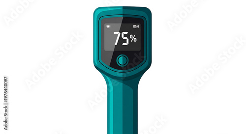 A teal-colored digital device with a screen displaying a percentage value
