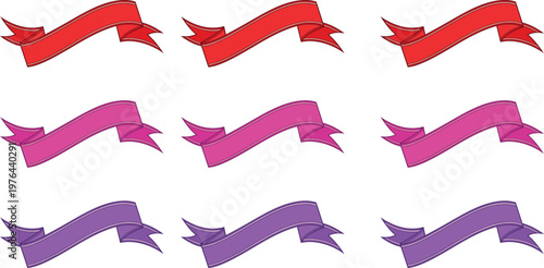 Red ribbon banner label with flowing curves and folds