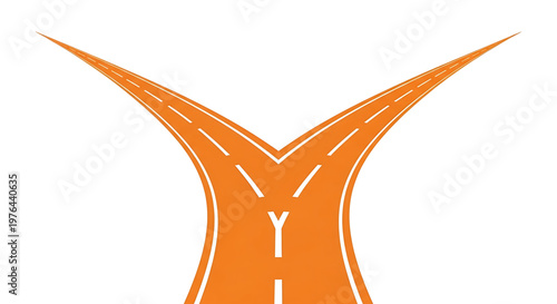 A vector graphic illustration of an orange road diverging into two paths