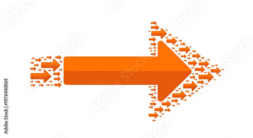 A vibrant orange arrow pointing to the right with smaller arrows flying out of it in a dynamic motion