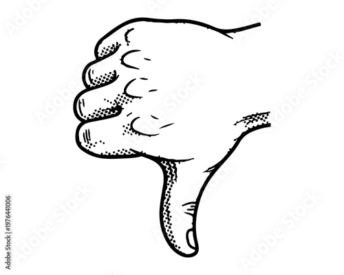 Thumb Down Gesture: A hand, with its thumb pointed downwards, delivers a clear message of disapproval, conveying negativity and rejection in a concise, graphic manner.
