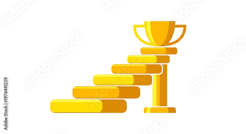 A golden trophy sitting atop a staircase of bars, symbolizing achievement and success