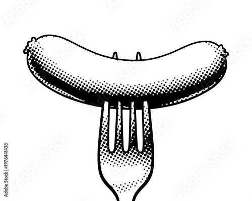 Photos Sausage on a Fork: A tantalizing sausage impaled on a fork, a simple yet effective depiction, perfect for culinary and food-related themes
