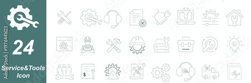 Set of customer support headset icons with gear symbol in various styles