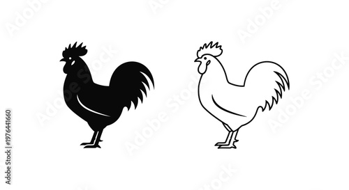 Rooster Silhouette Designs - Black and White Vector Icons Vector