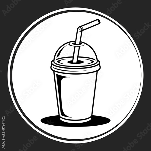 Black and white illustration of a cold drink cup with straw