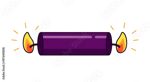 A purple dynamite stick with lit fuses on both ends, depicted in a flat, minimalist vector graphic style.