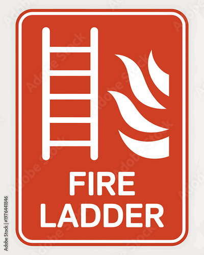 Fire ladder sign with white graphics on red background