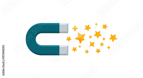 A vector graphic illustration of a magnet attracting stars