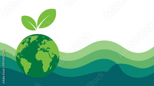 Green earth with leaves on top and wavy lines illustration