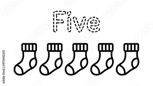 Five socks in a row with cuff on white background