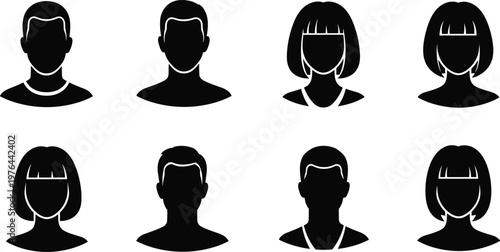 Avatar profile silhouettes illustration, male and female icons, generic user identification vector artwork design